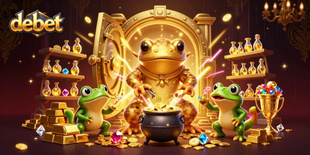 Experience the thrill of debet as golden coins burst from a magical laboratory scene.