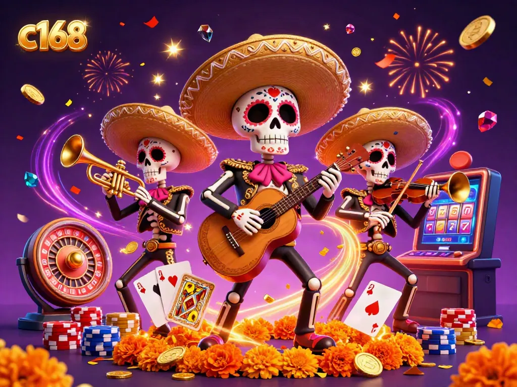 Experience vibrant gameplay with C 168 as Day of the Dead mariachi characters bring casino excitement alive!