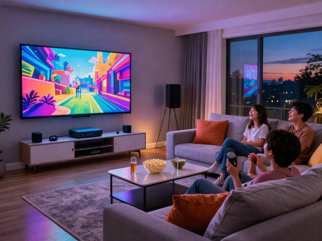 Iron tv pro family enjoying movie night in a cozy home theater