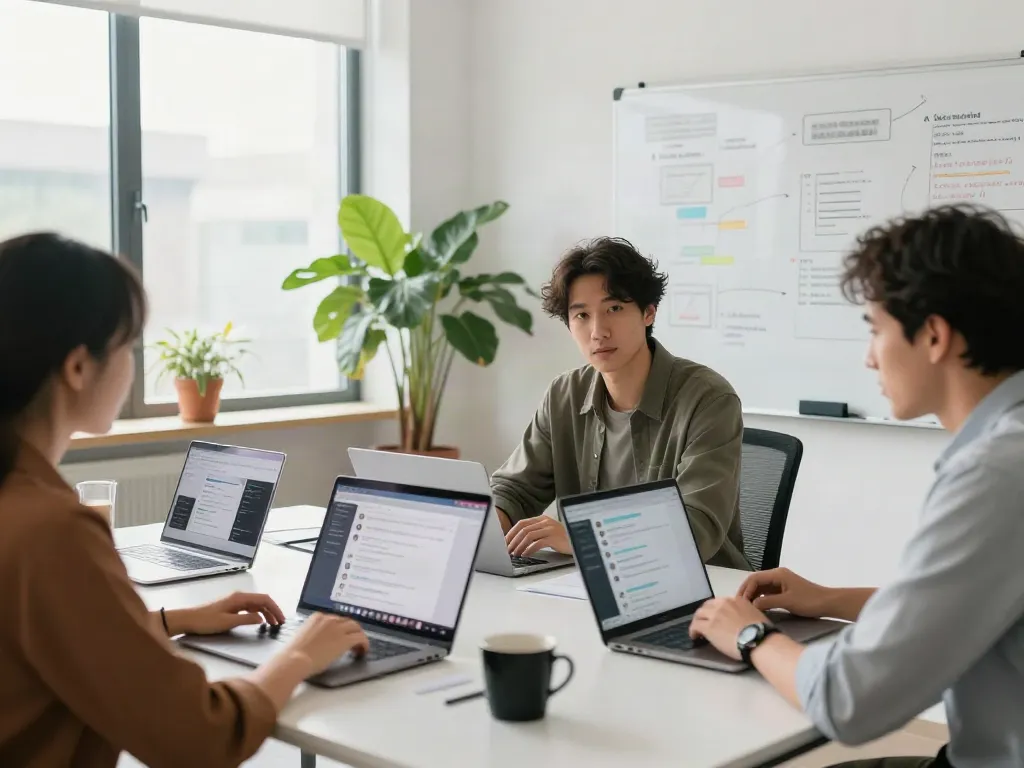 Dynamic workspace featuring uncensored AI chat collaboration among professionals.