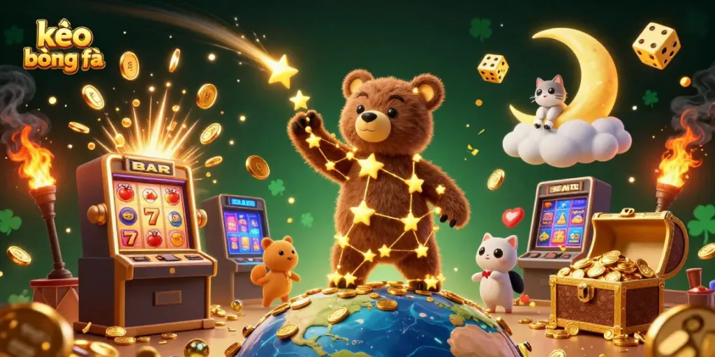 Experience the thrill of kèo bóng đá with colorful casino elements and vibrant characters in a dynamic scene.